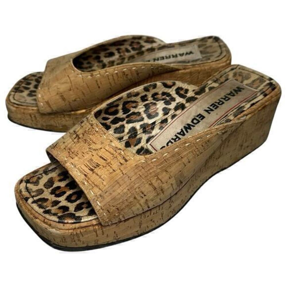 Warren Edwards Women’s Size 8 Natural Cork Open Toe Slip On Wedges Sandals
